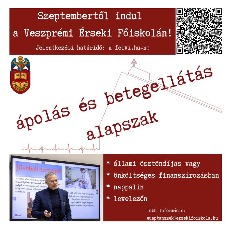 Új képzés indul a Veszprémi Érseki Főiskolán: Ápolás és betegellátás BSc szak, 2025 szeptemberétől